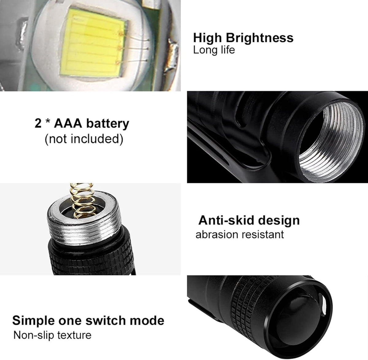 Mini LED Flashlight Torch Penlight for Camping Hiking & Dental Use - 2 Pack