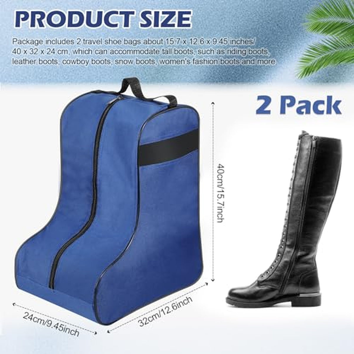 Cowboy Boot Travel Bags Set - Portable Storage for Tall Shoes, Blue & Black