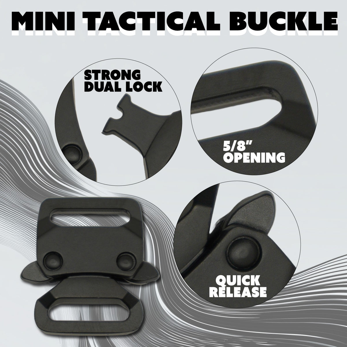 Mini Tactical Paracord Buckle - Matte Black, Silver & Chrome