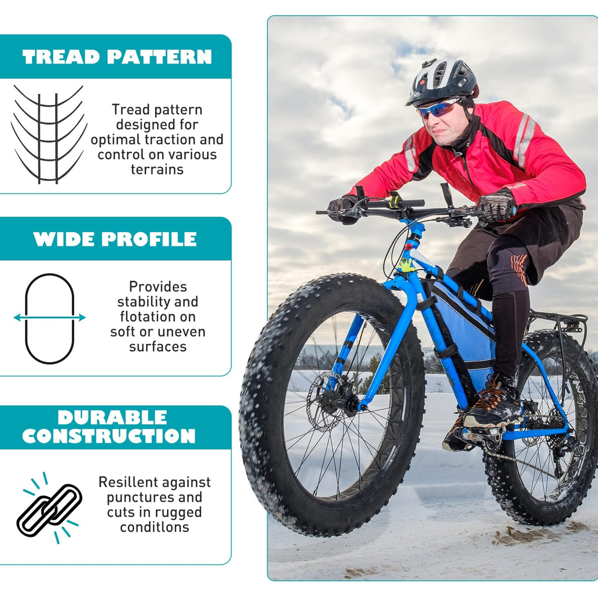 26x4.0 Fat Bike Tires E-Bike Mountain Snow Heavy Duty 2 Pack