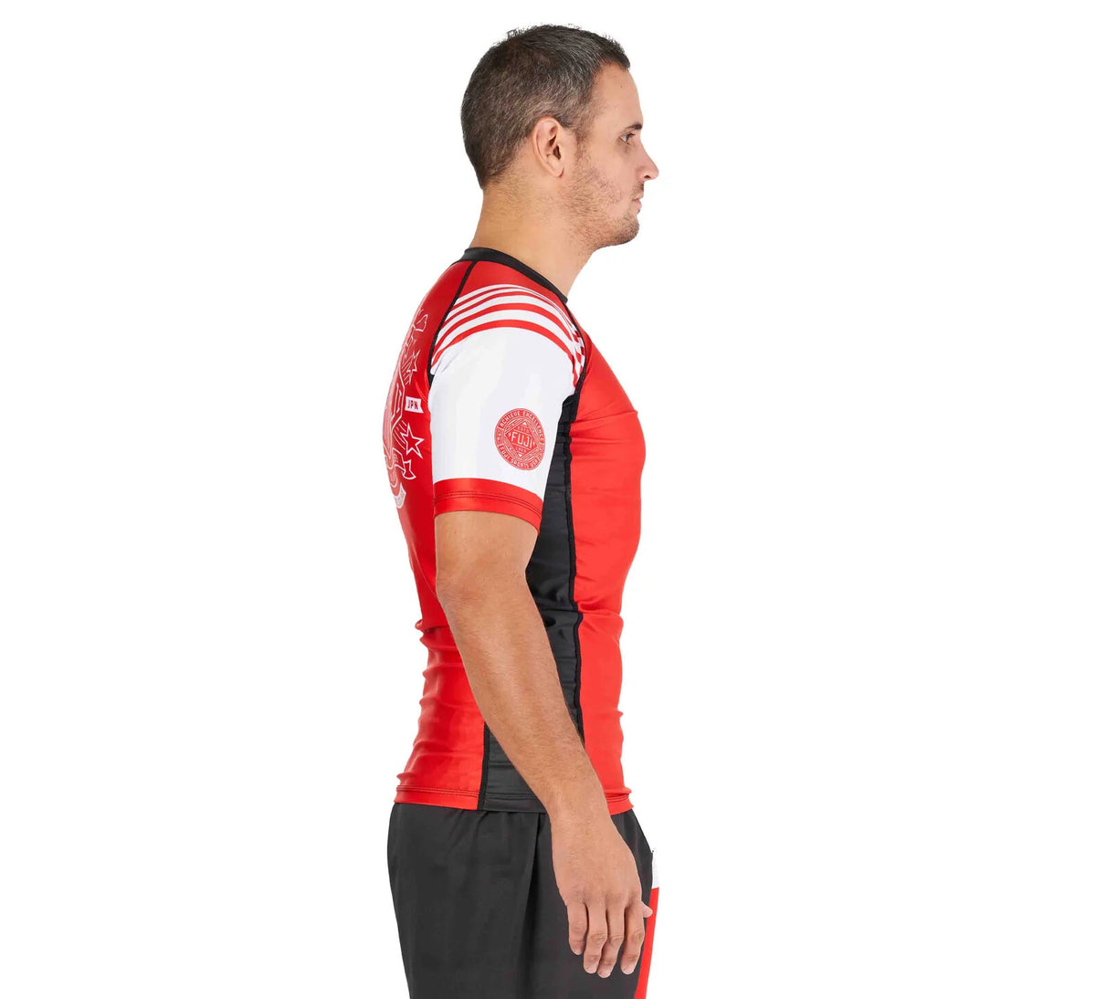 MMA Rashguard Short Sleeve Compression Top for Jiu Jitsu & BJJ - Black/Red