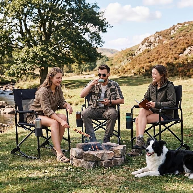 Portable Folding Rocking Camping Chair with Built-In Cup Holder