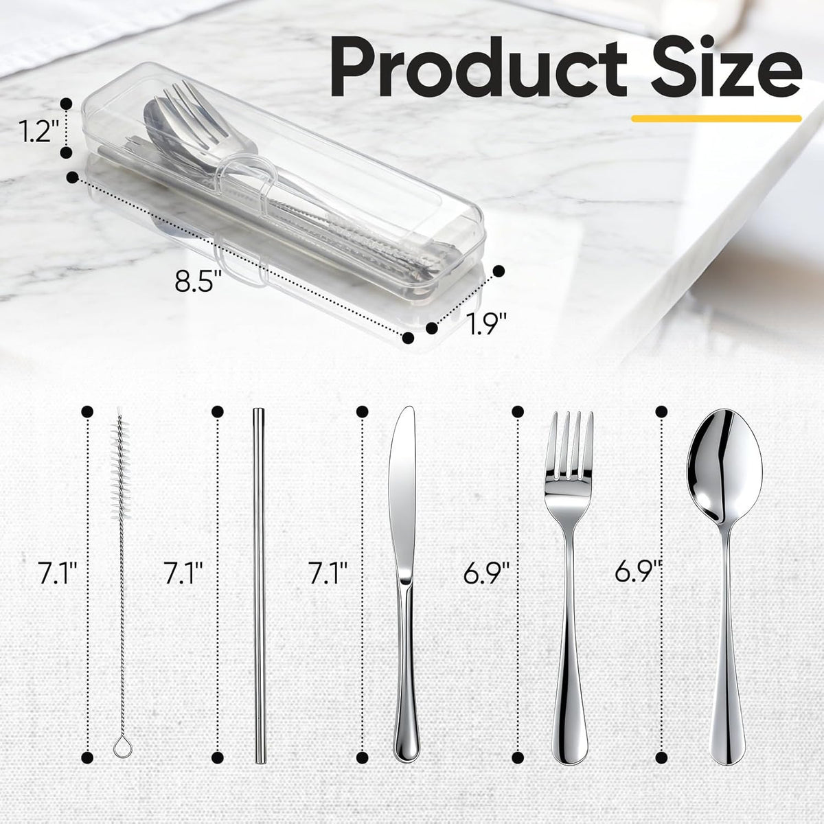 5-Piece Travel Utensil Set Stainless Steel Flatware with Case Camping