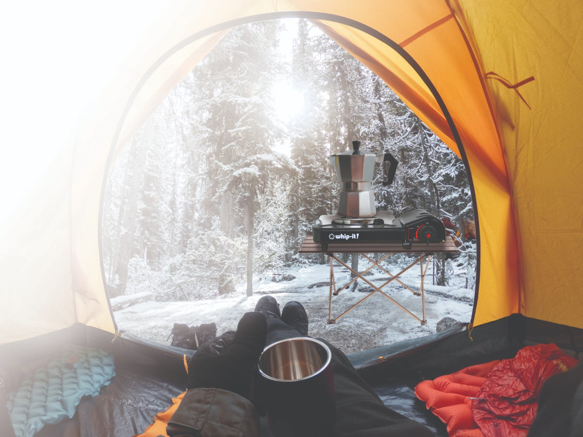 Portable Camping Stove with Hard Case - Single Butane Gas Burner, Includes 4 Cans