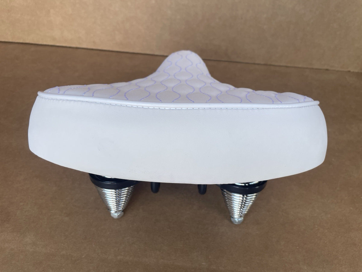 Beach Cruiser Bike Wide Saddle Seat with Springs - White, Diamond Stitch