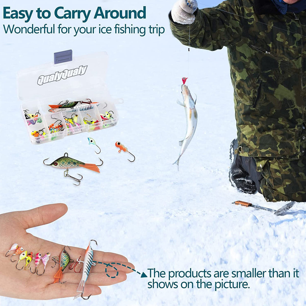 38Pcs Ice Fishing Jigs Set Glow Lures for Perch Crappie Panfish - Tackle Kit