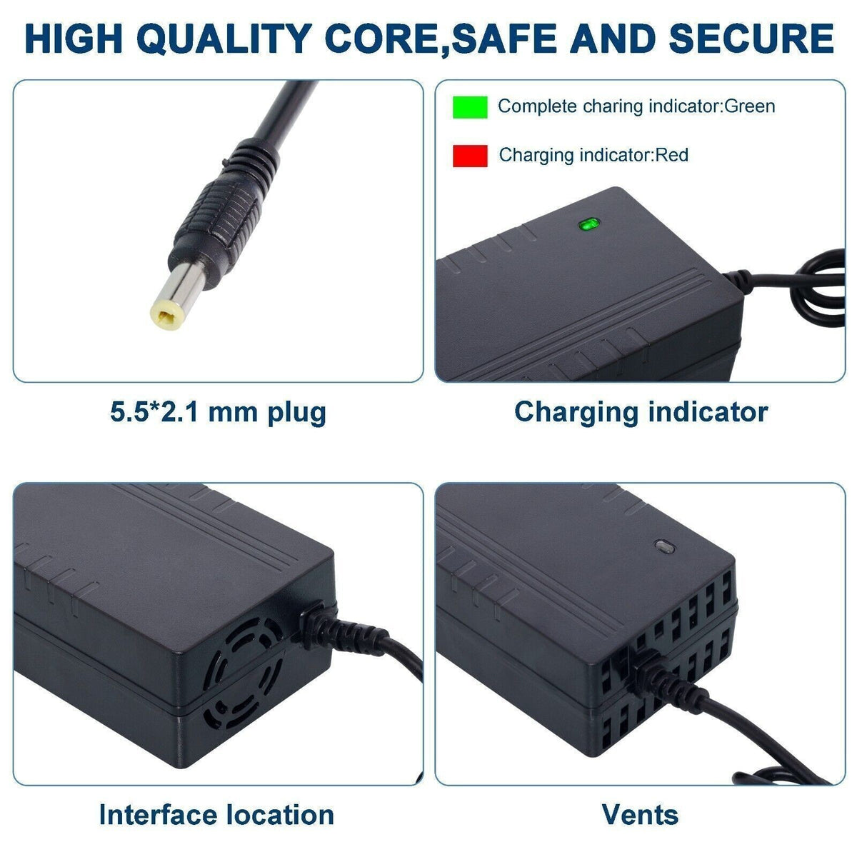 42V 2A Electric Bike Battery Charger UL Certified Fast Charging 5.5x2.1mm Plug
