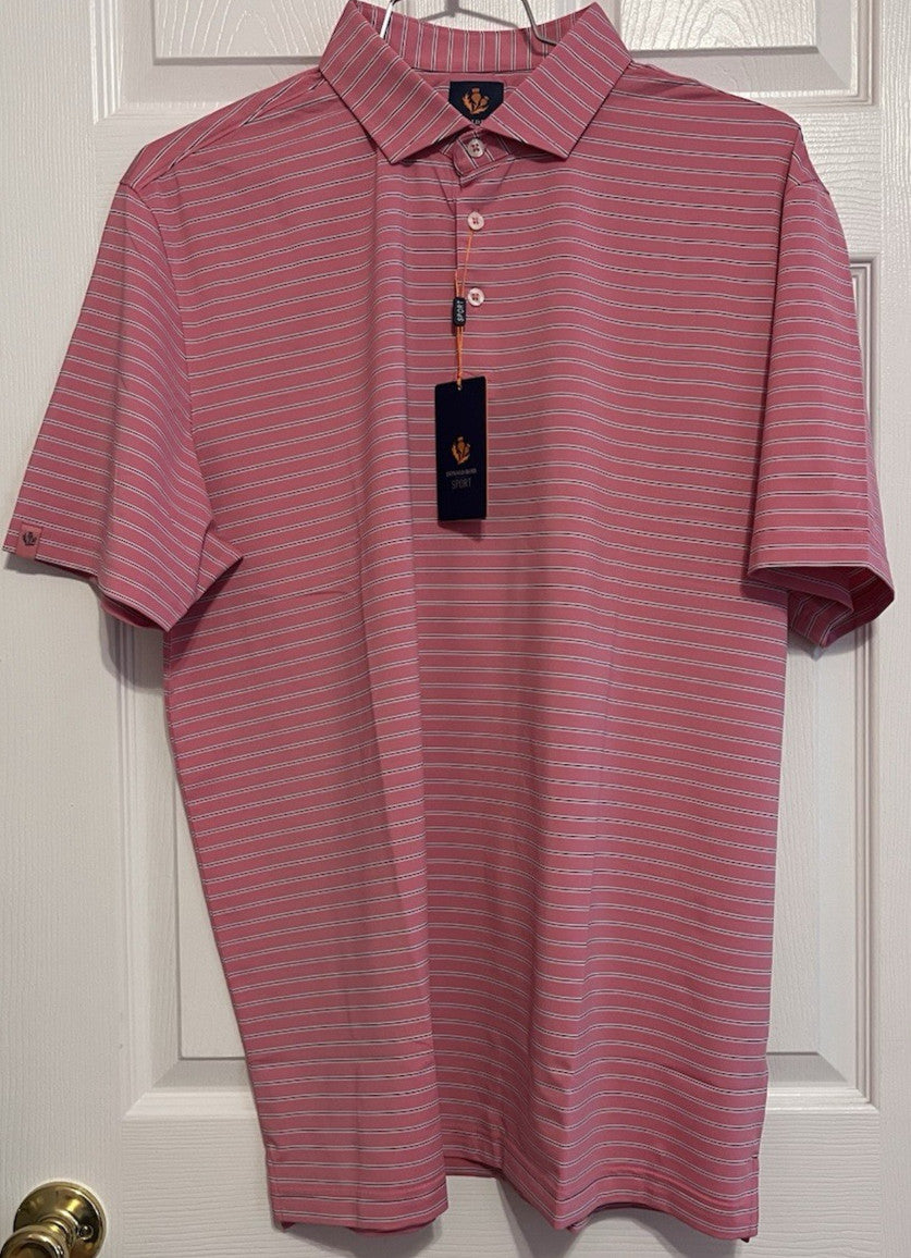 Men's Golf Polo Shirt - Donald Ross Sport XL in Rose/White/Stormy Sky