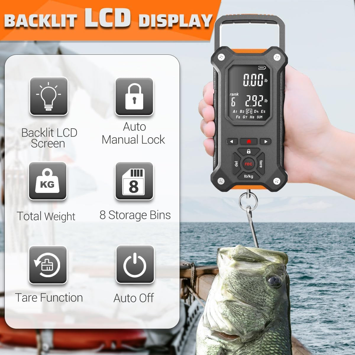 Digital Fish Scale with Lip Gripper 50 lb LCD Tournament Weighing Tool