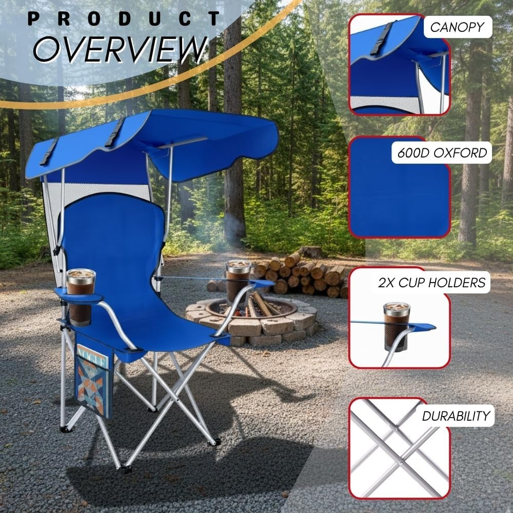Portable Folding Camping Chair with Canopy and Sun Shade for Outdoor Use
