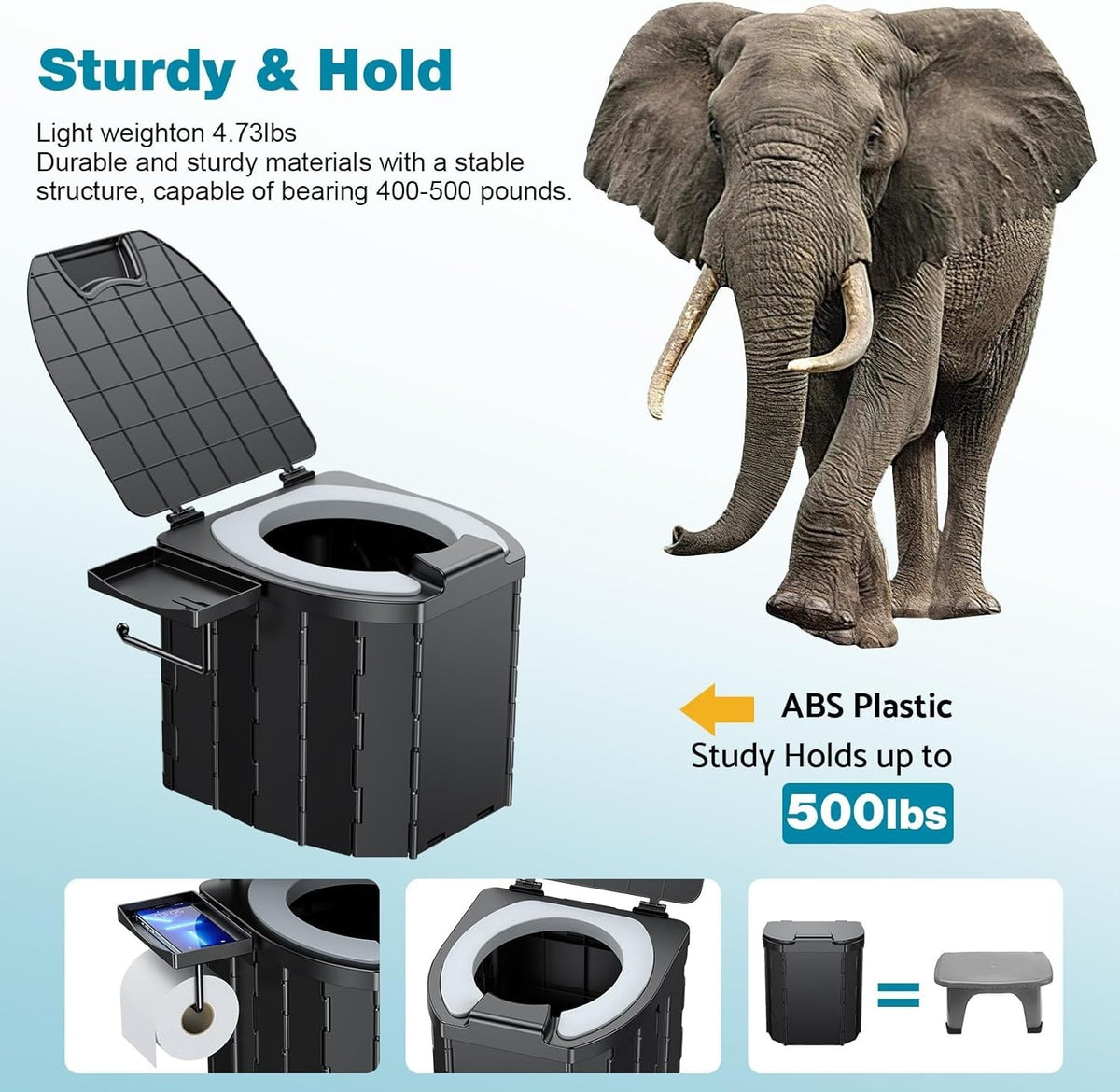 Portable Camping Toilet with Comfort Cushion & Splash Guard for RV & Elder Use