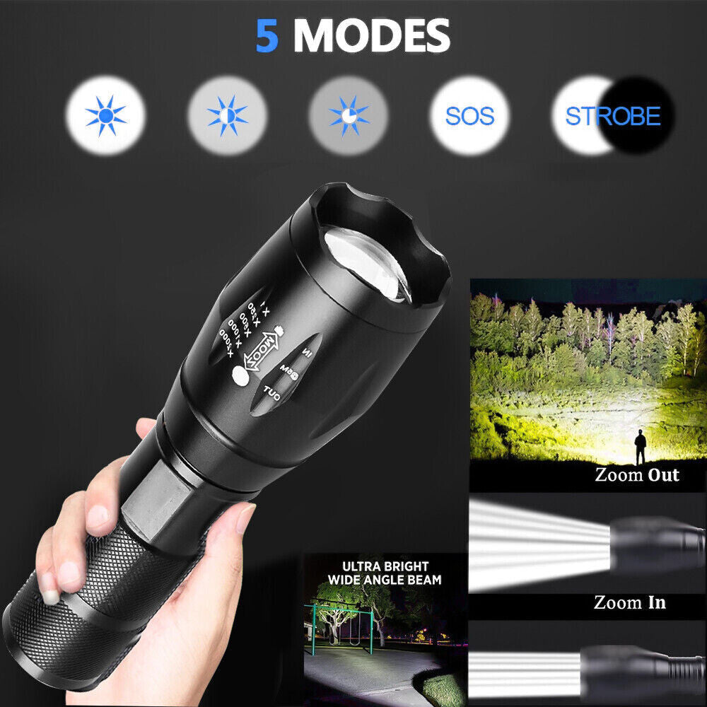 Military-Grade 2000 Lumen LED Tactical Flashlight with Zoom Modes & SOS