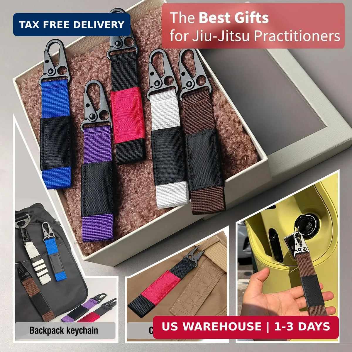 Jiu Jitsu Belt Keychain Set with Finger Tape - Martial Arts Gift for Men & Women
