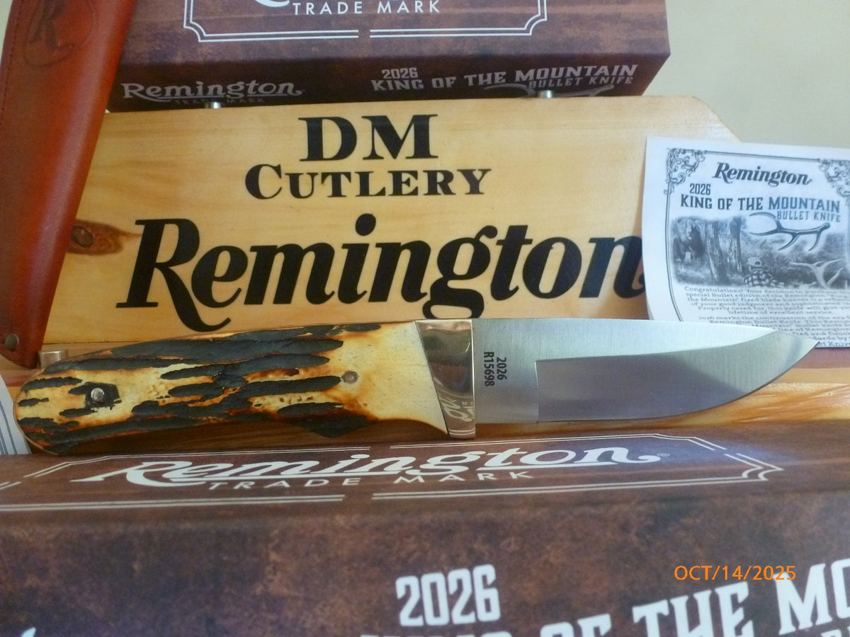 Remington Bullet Knife with Stag Bone Handle and Leather Sheath - Fixed Blade Collectible