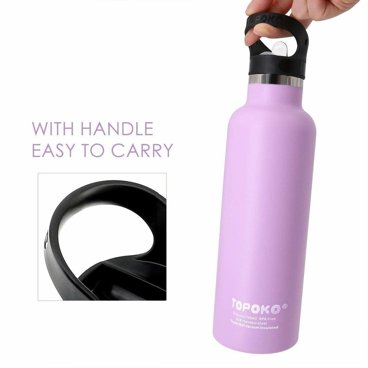 25 oz Stainless Steel Double Wall Water Bottle with Leakproof Lid and Non-Slip Coating