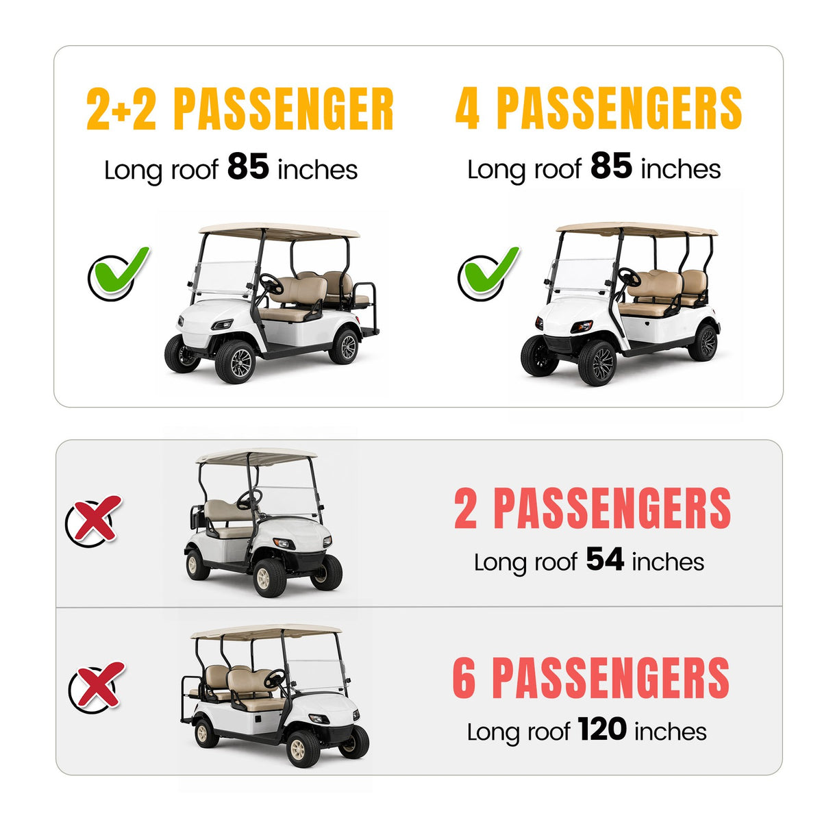 85-Inch Golf Cart Roof Top Sun Shade Kit for Club Car Precedent Onward 4-Seat