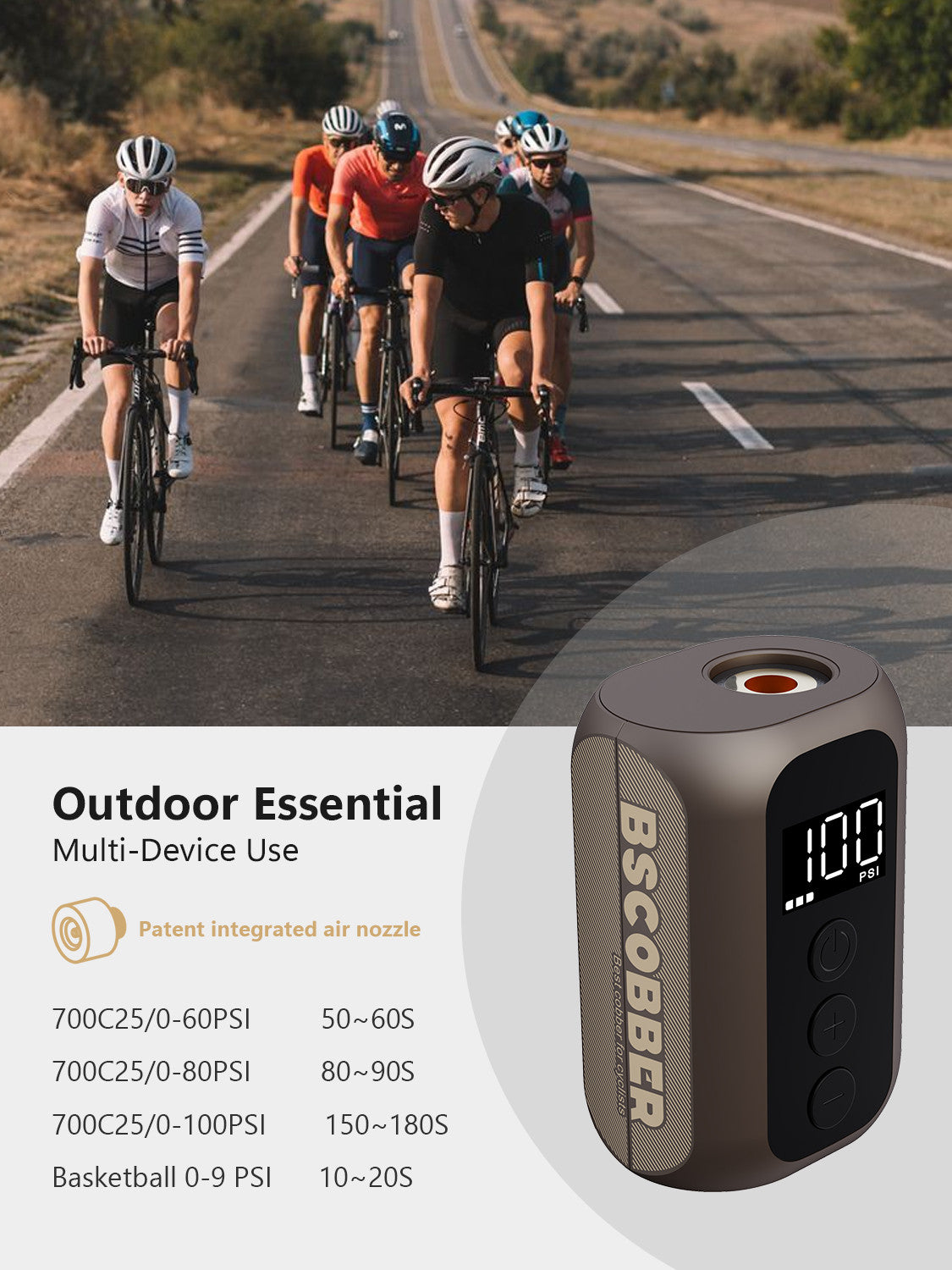 Mini Electric Bicycle Pump 100PSI Portable Cordless Inflator with Digital Screen