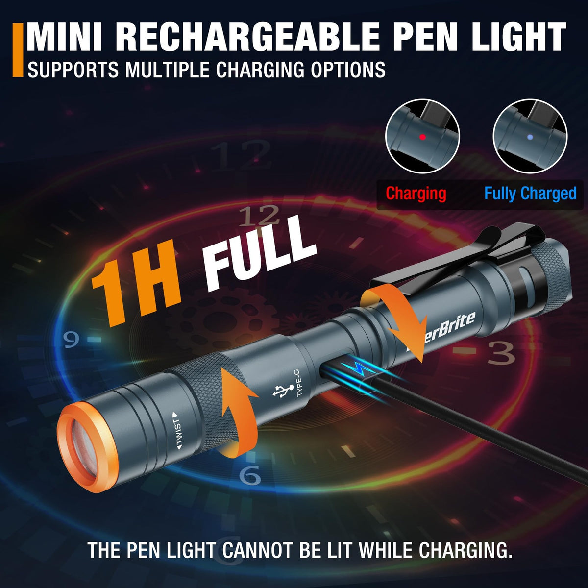 Rechargeable Mini Pen Light Flashlight with 4 Modes, Compact Portable LED Torch