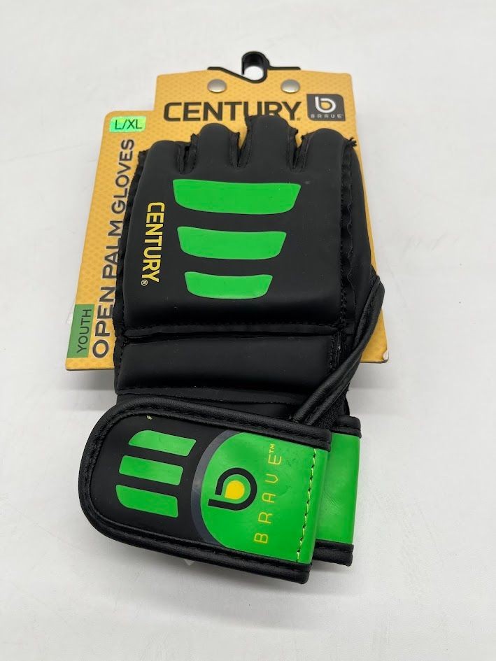 Youth MMA Open Palm Gloves XL Black Green Velcro Wrist Strap Training Gear