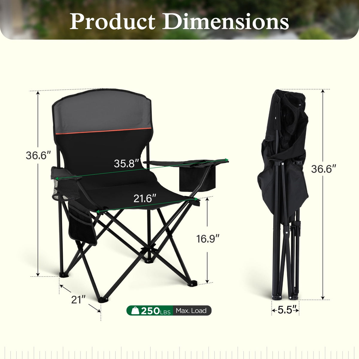 Portable Camping Chairs 2-Pack with Cooler Bag & Side Pocket, Folding Outdoor Seating