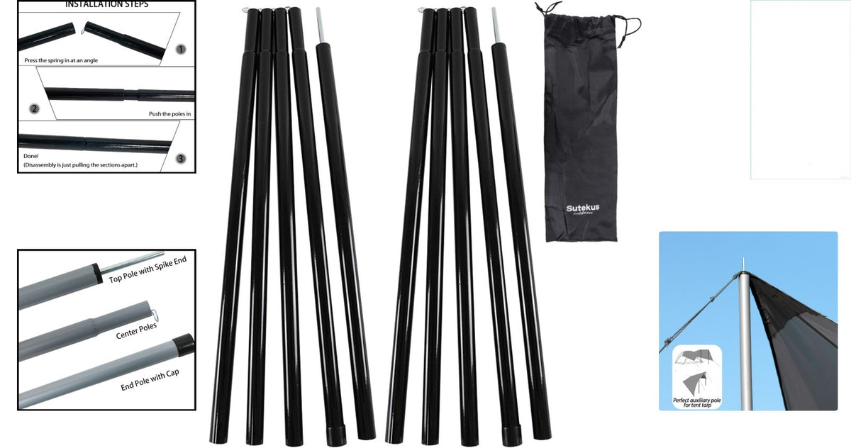 Adjustable Alloy Steel Tent Poles Set - Lightweight Camping Support 2 Pack