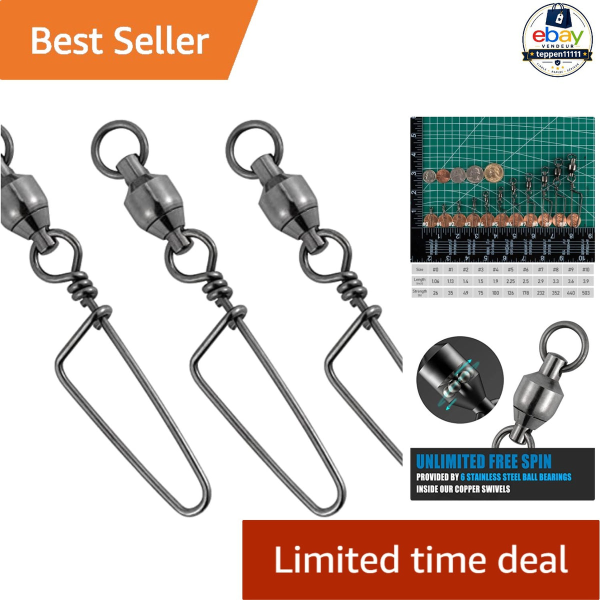Fishing Snap Swivels #4 100lb Ball Bearing Tackle 20 Pack