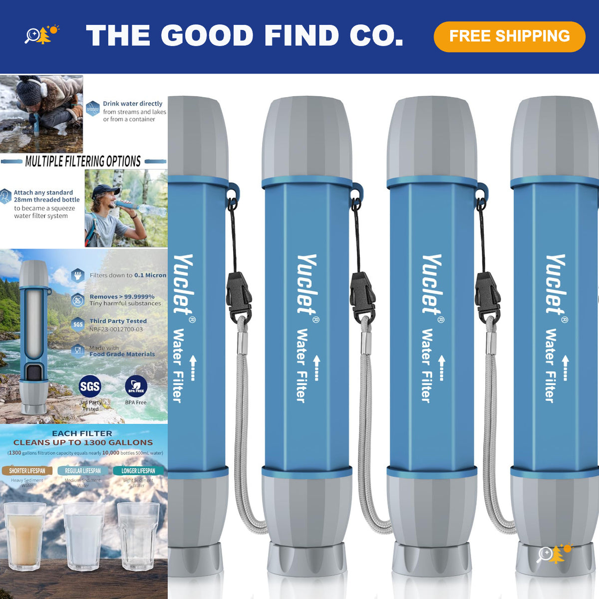 Portable Water Filter Straw for Camping Hiking Emergency - 4 Pack