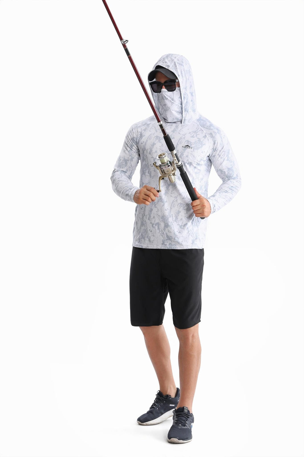 Men's UPF 50+ Sun Protection Fishing Shirt with Hoodie Face Mask - Lightweight & Breathable Outdoor Apparel