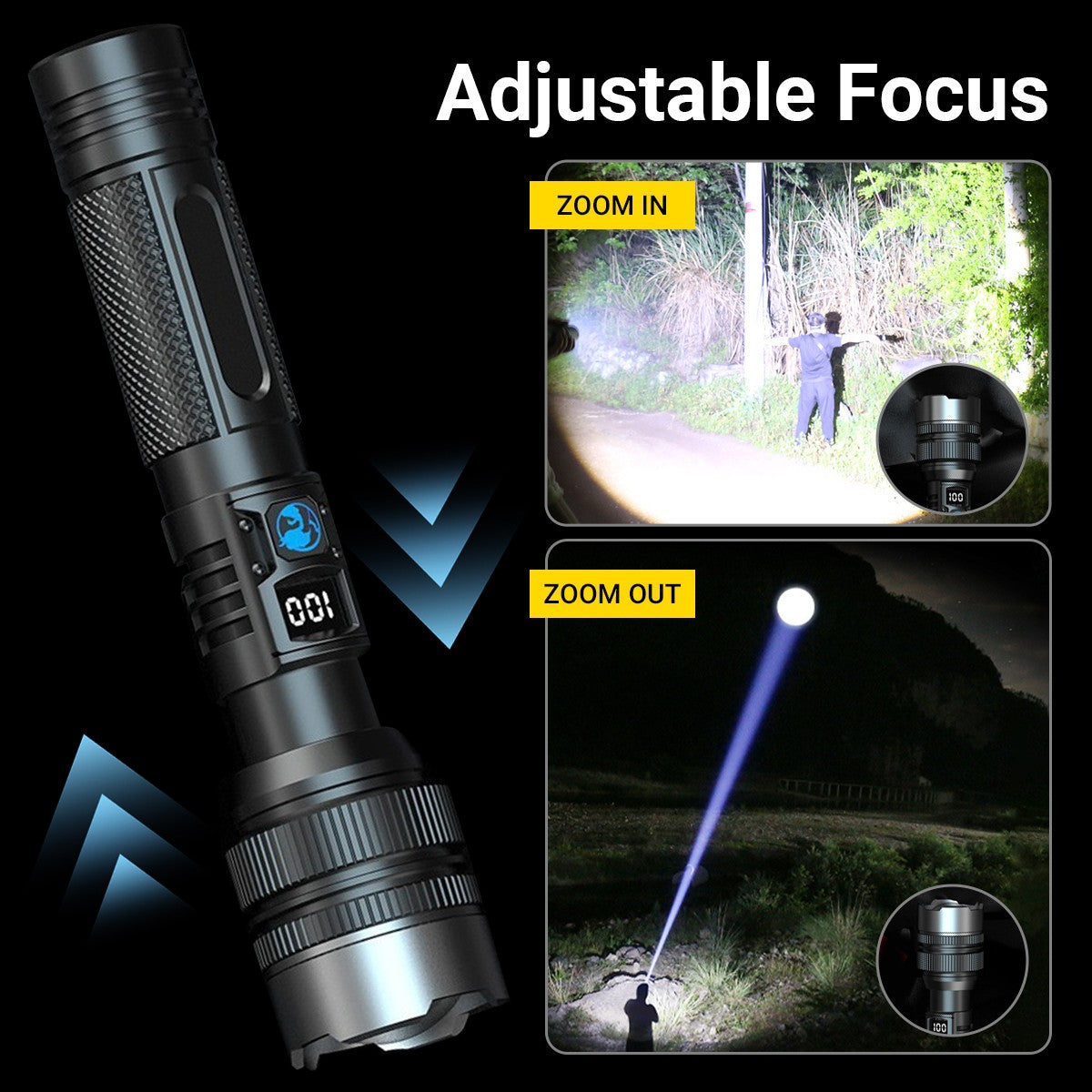 Rechargeable LED Tactical Flashlight 99000000LM with Zoom & LCD Display
