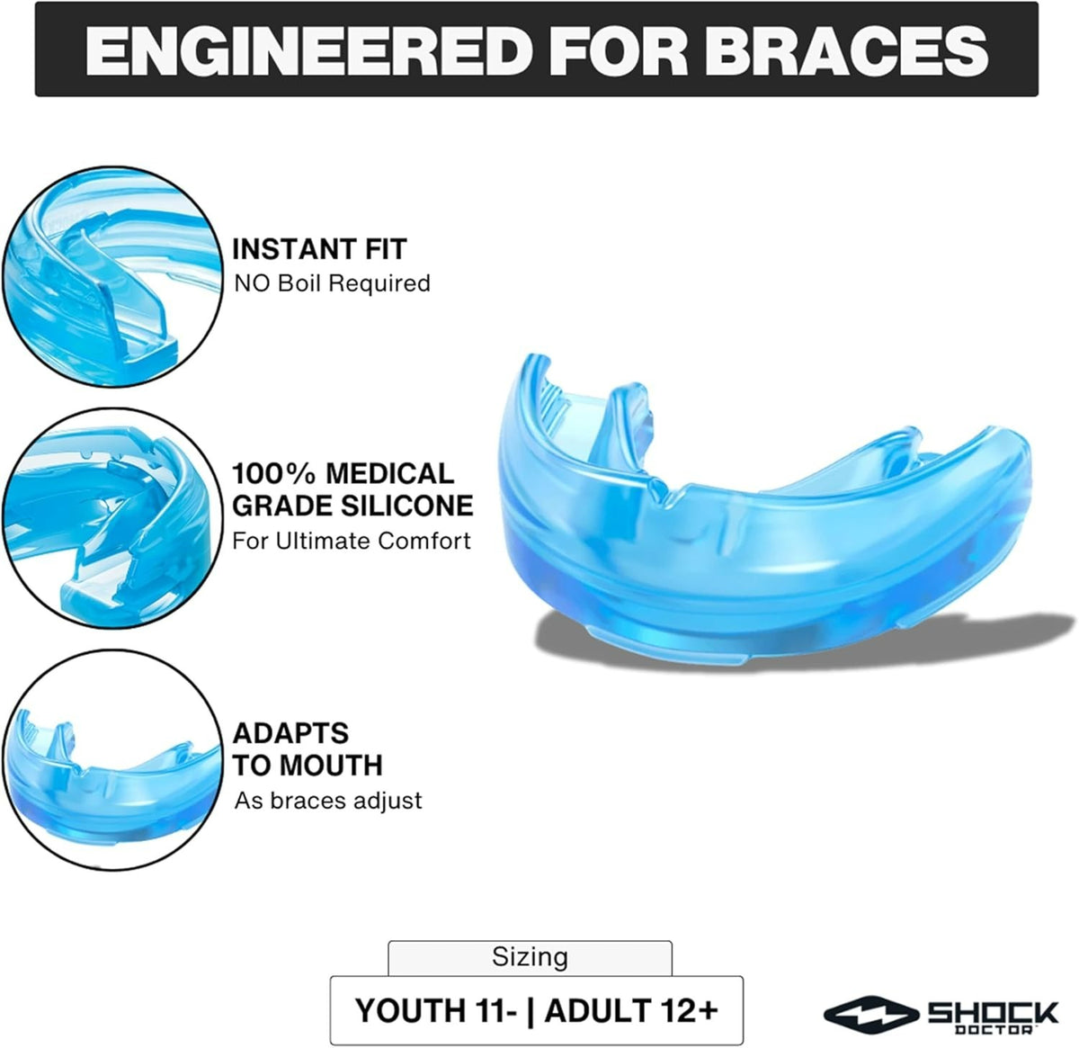 Youth Sports Mouth Guard for Braces - Shock Doctor Blue Orthodontic Protection