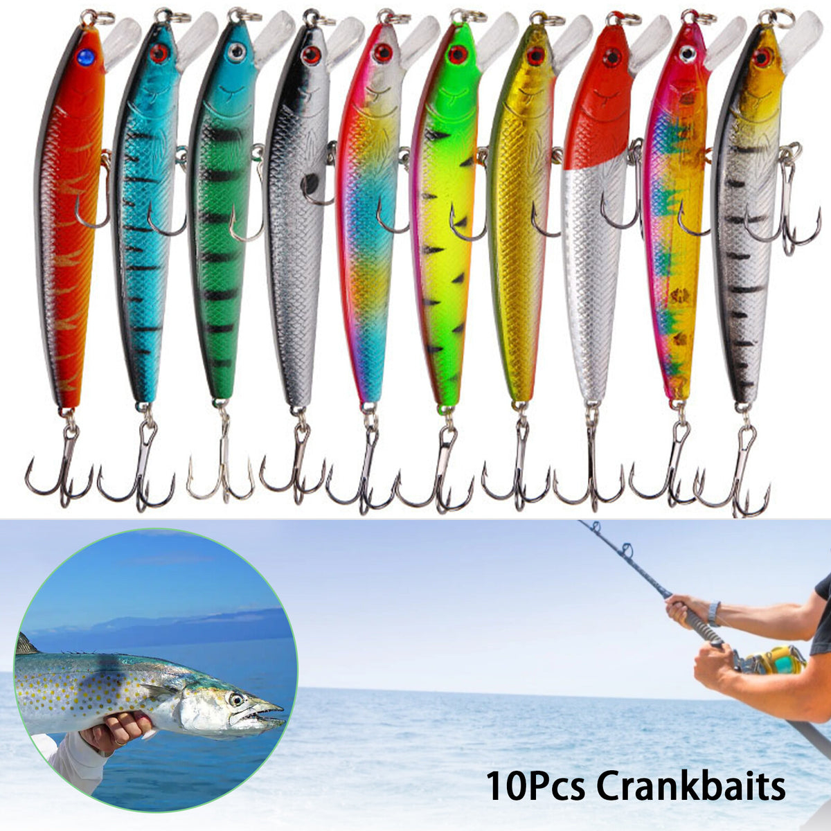 10 Pcs Fishing Lures Minnow Crankbaits Set for Bass & Freshwater Fishing