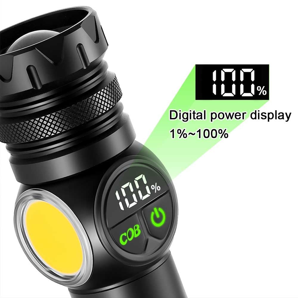 Rechargeable LED Flashlight Torch with COB Light Zoomable USB Portable