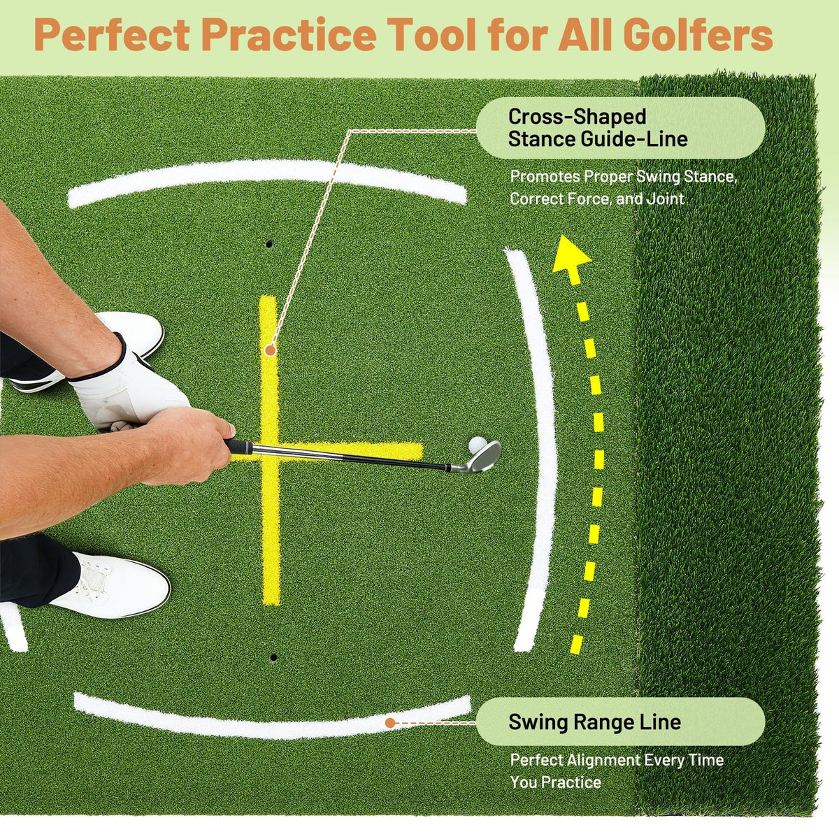 Golf Hitting Mat 5x4ft Dual-Turf Practice Mat with 6 Tees - Indoor Outdoor Training