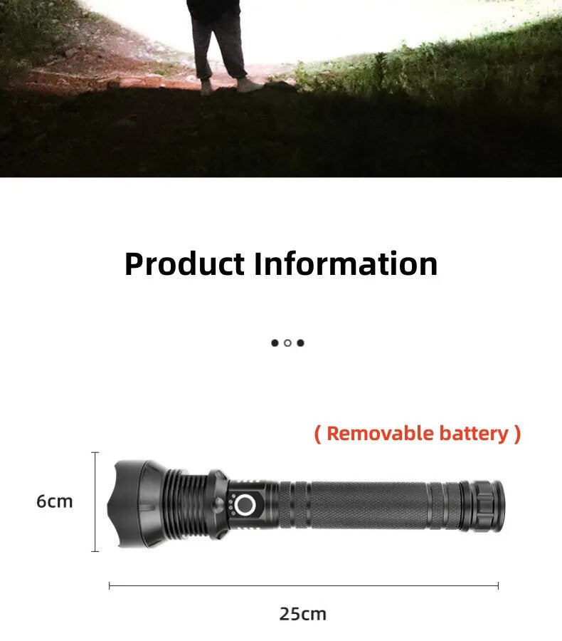 Super Bright Rechargeable LED Flashlight 90000 Lumens Tactical Torch with Zoom