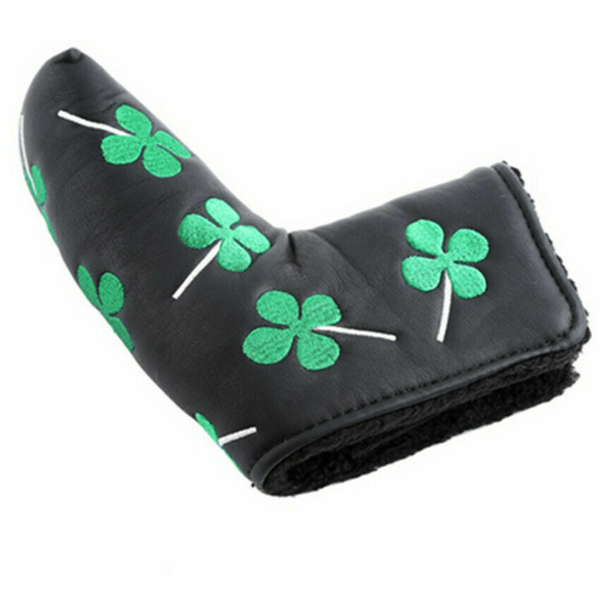 Lucky Clover Leather Putter Head Cover for Blade Golf Clubs - Black