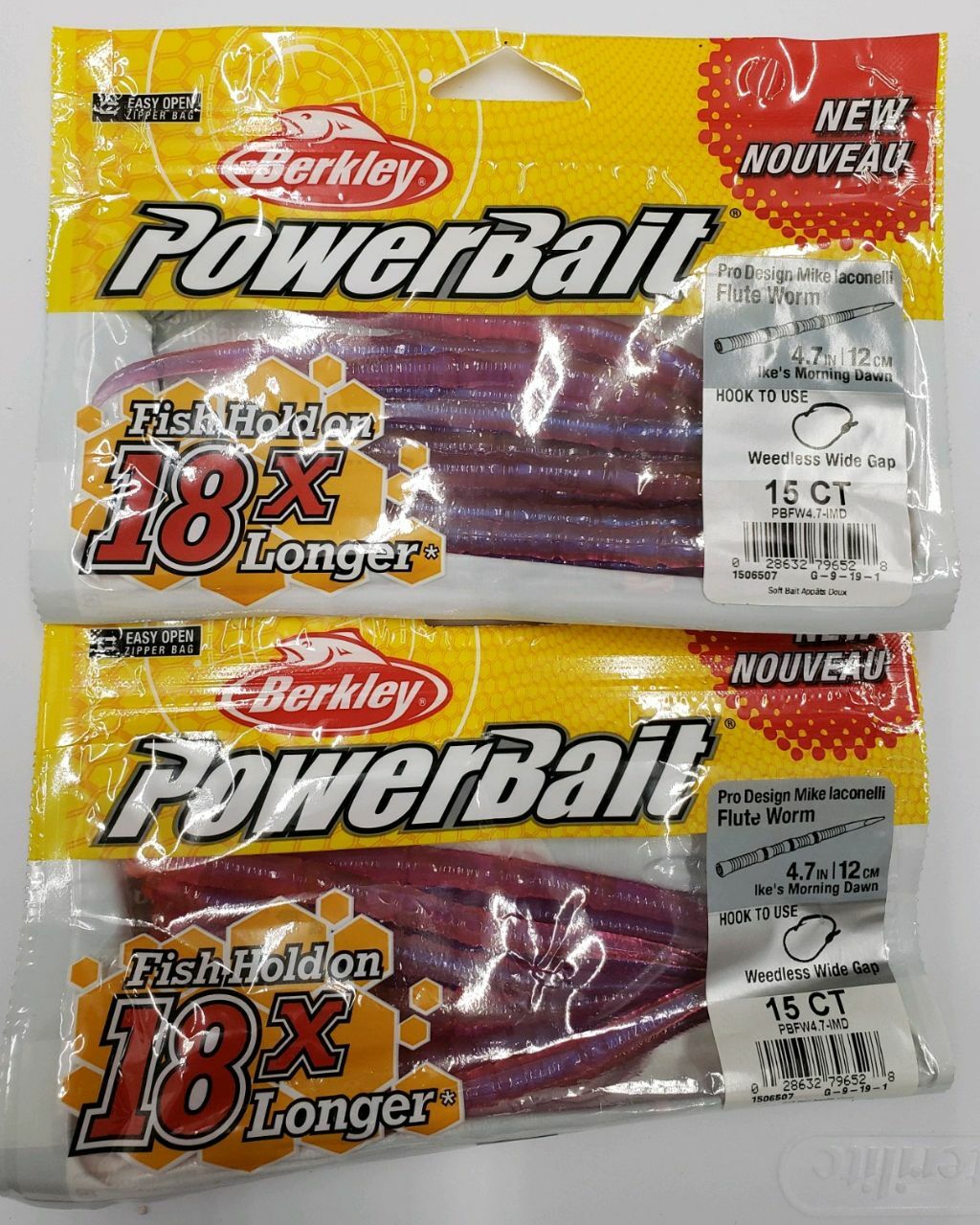 Fishing Soft Plastic Worms - Berkley PowerBait Flute Worm Ike's Morning Dawn 15 Count 2-Pack
