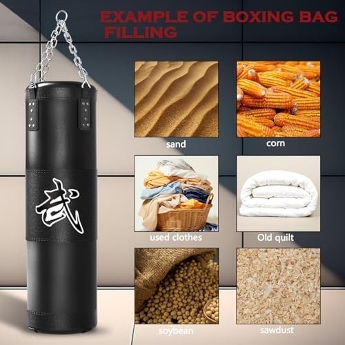 Heavy Boxing Punching Bag Set with Gloves and Accessories - 4Ft Unfilled