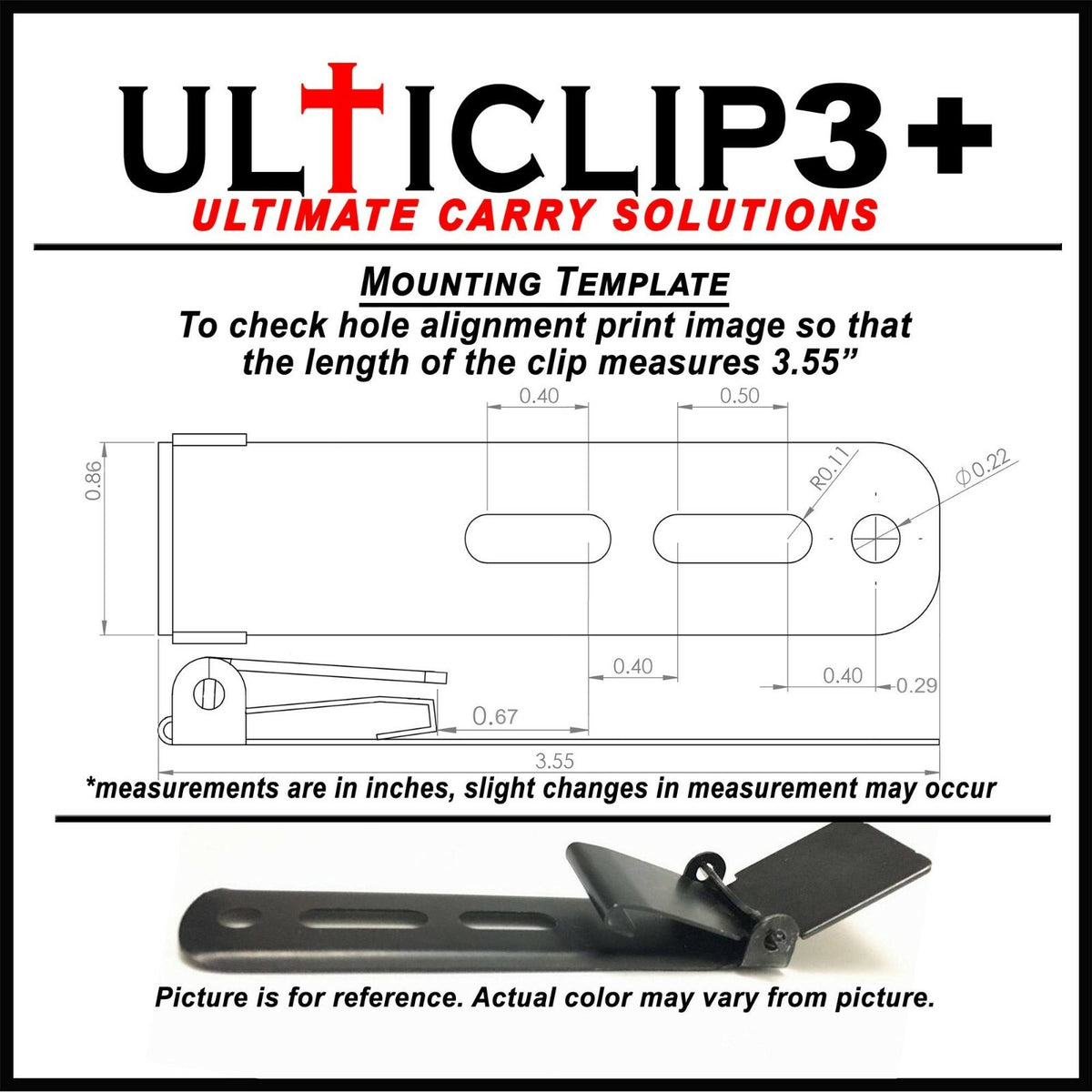 Ulticlip 3+ Belt-Less Holster Clip - Secure, Corrosion-Resistant, Multi-Hole Mounting