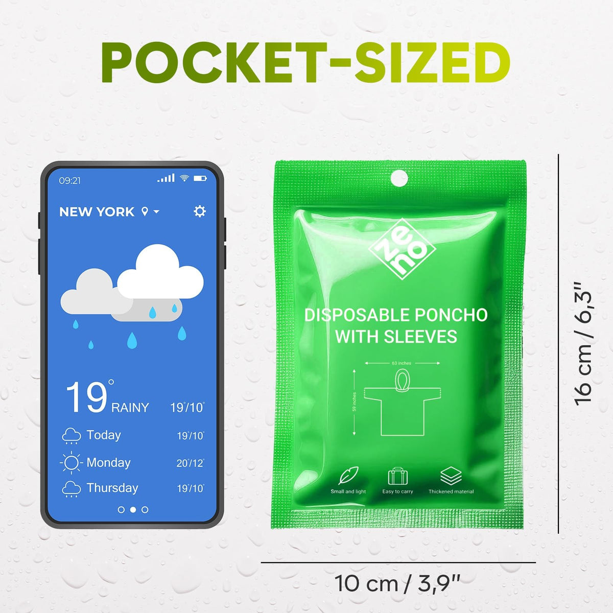 Disposable Rain Ponchos for Adults with Hood & Sleeves - Pack of 4, Waterproof & Compact