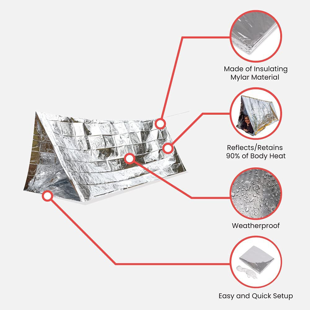 Emergency Mylar Survival Tent 95x61 Inches Pack of 3 - Insulating Weatherproof Shelter