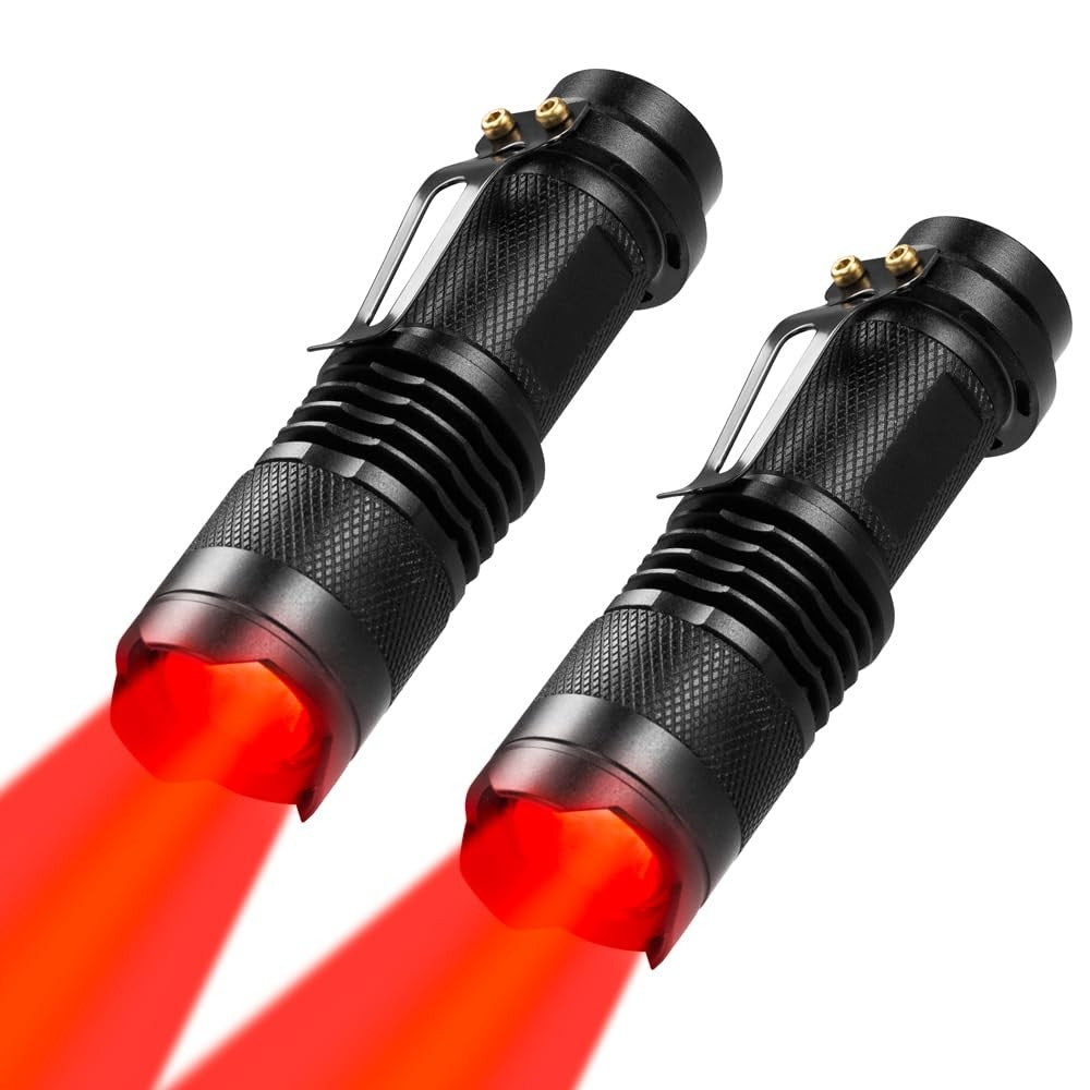 Red LED Flashlight 2 Pack Zoomable Night Light for Camping & Wildlife Observation