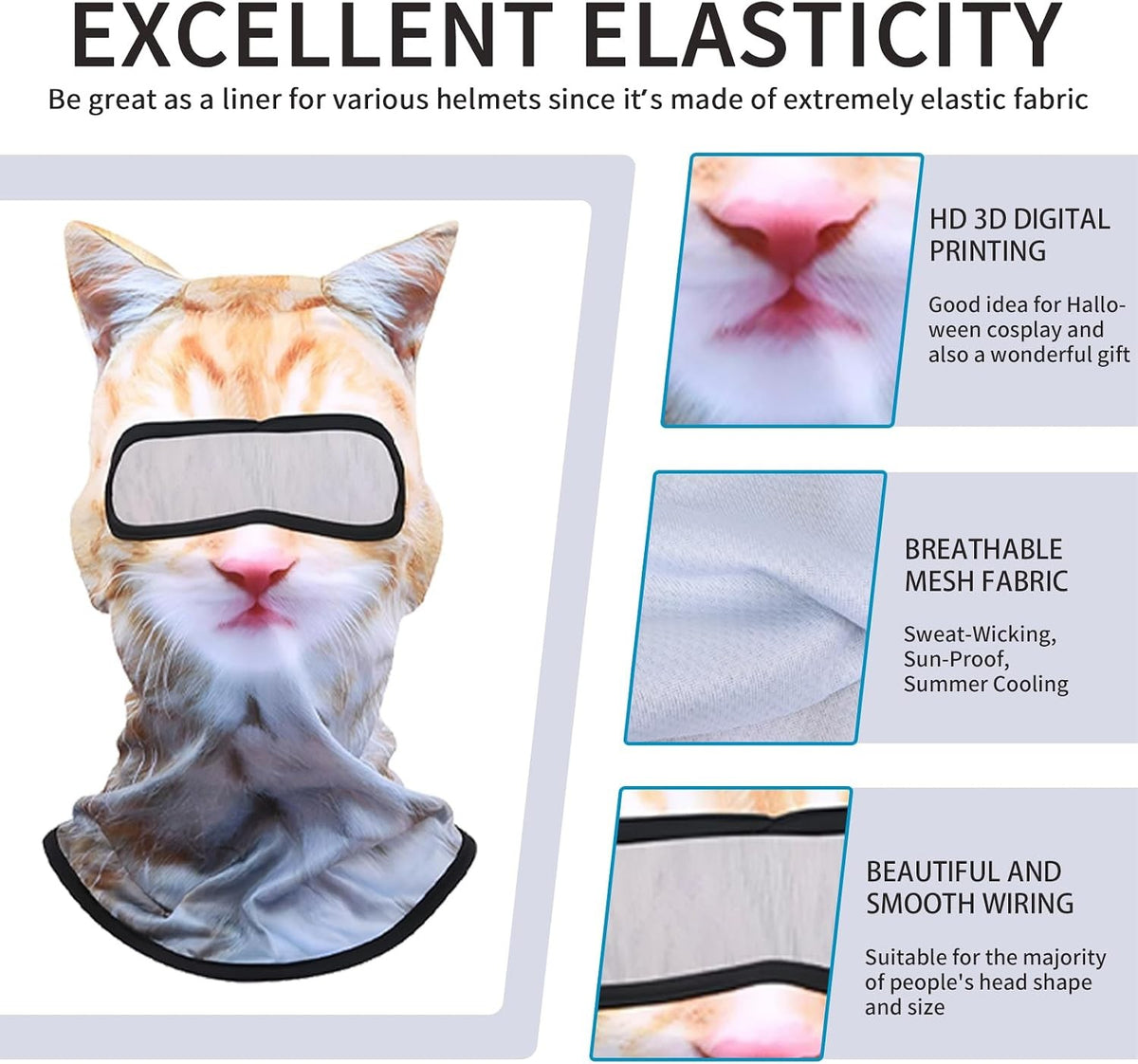 Cute 3D Cat Ski Balaclava Face Mask with Ears - Animal Print Winter Hat