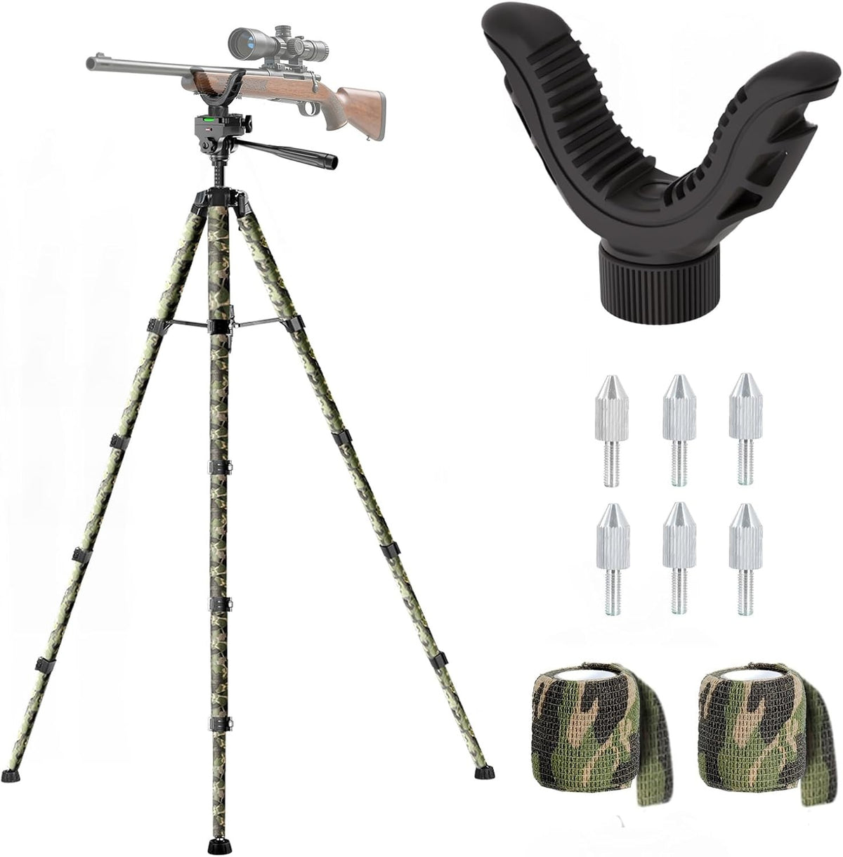 74-Inch Aluminum Rifle Tripod Stand with V Yoke Gun Rest for Shooting & Field Use