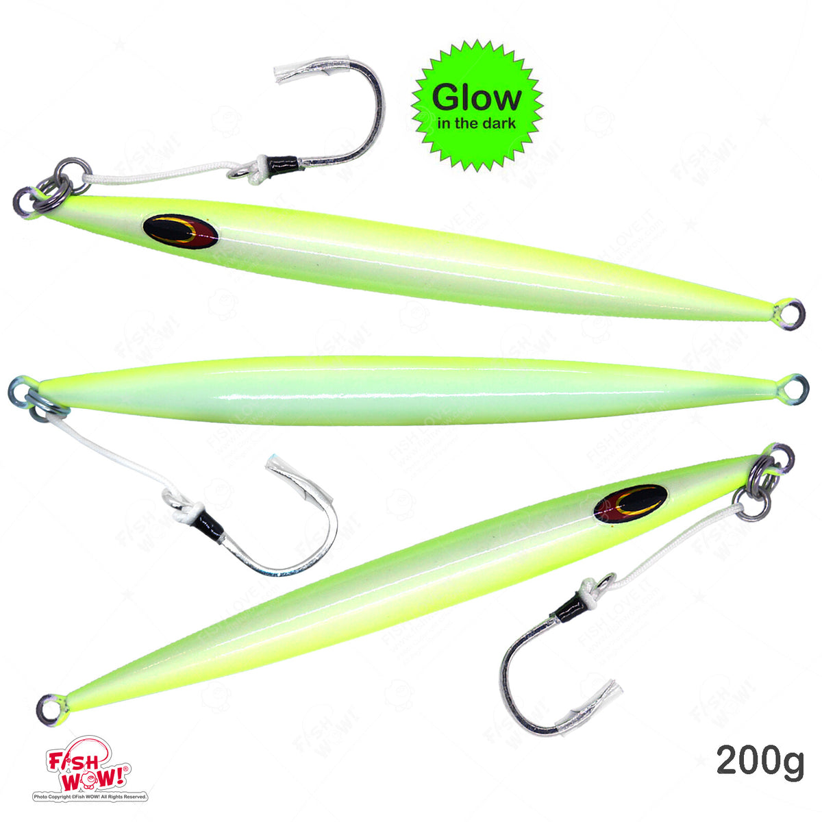 200g Glow Fast Sinking Jig with BKK Hook for Deep Water Fishing - 3 Pack