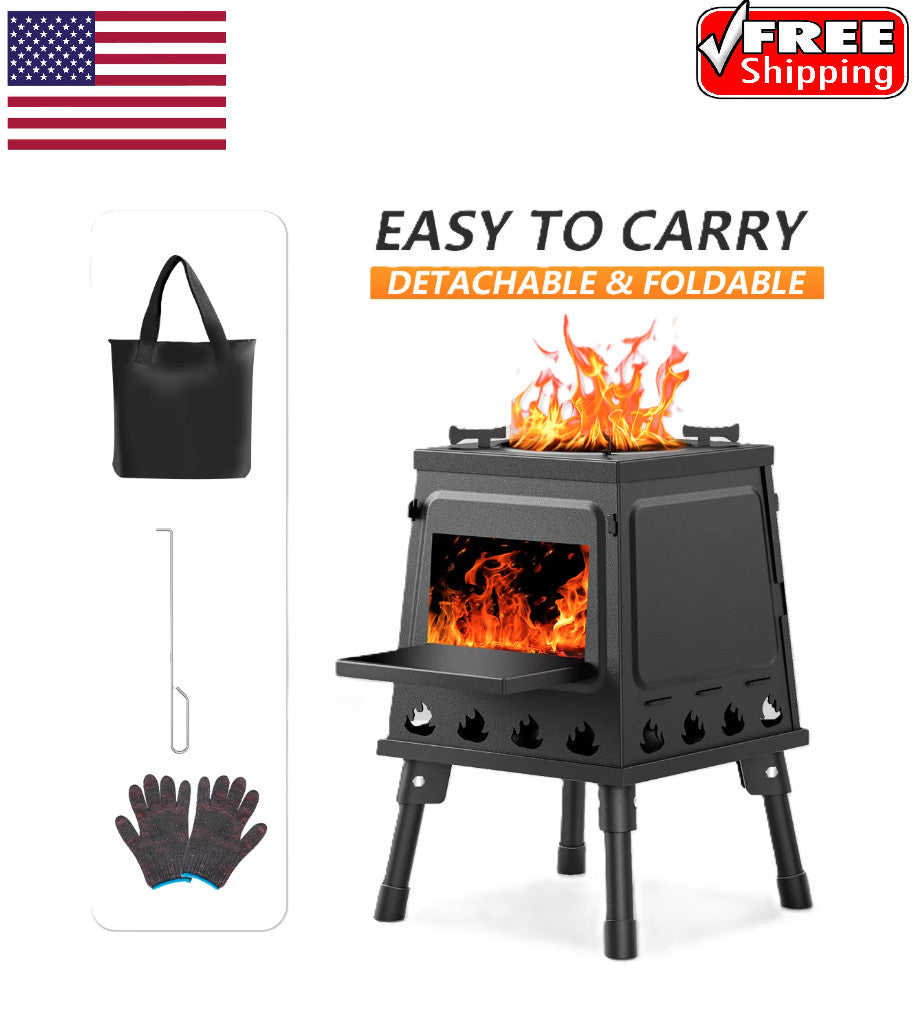 Portable Cast Iron Wood Stove for Camping and Hiking with Carry Case