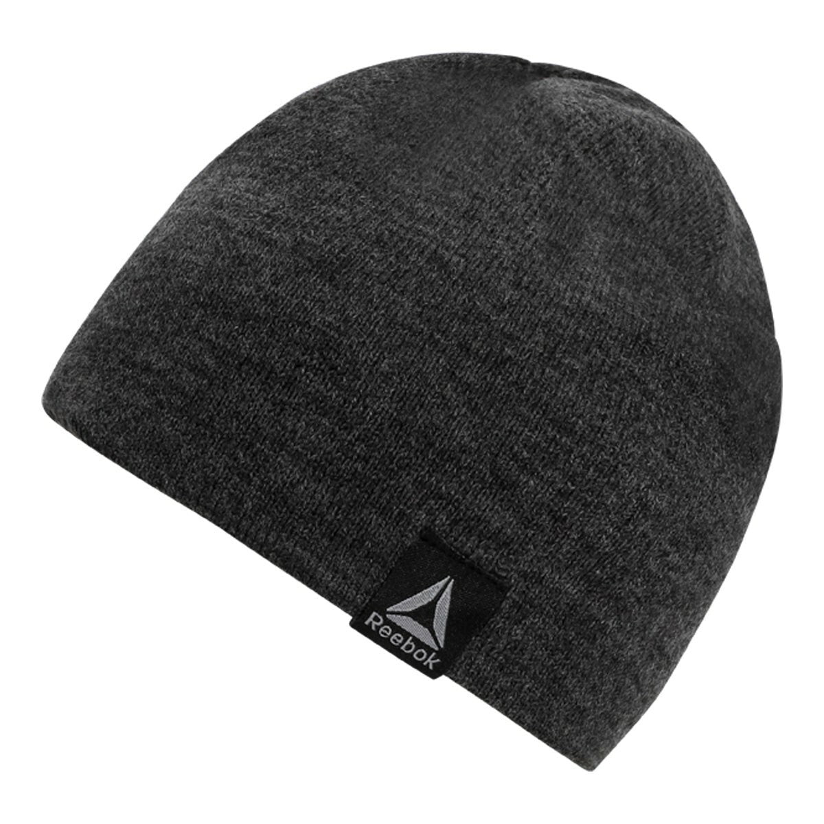 Reebok Men's Reversible Beanie Hat Black One Size Warm Knit Hat