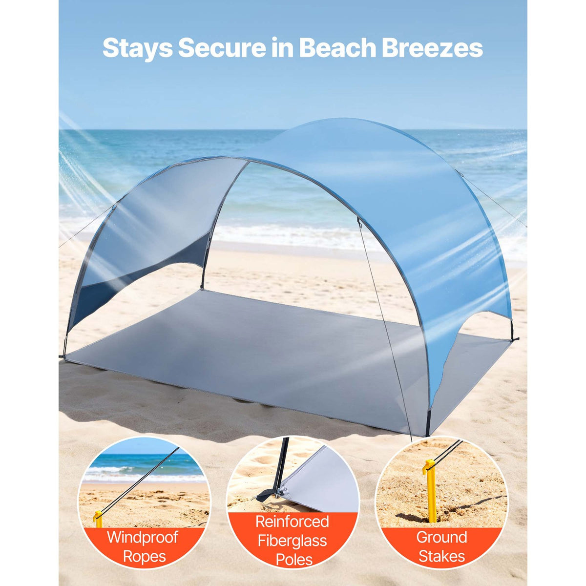 Portable Beach Tent Sun Shelter with UPF 50+ Protection for 4 People