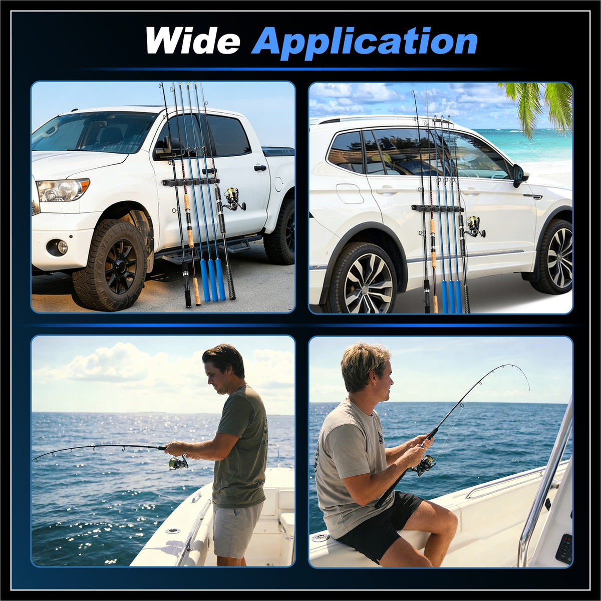 Magnetic Fishing Rod Holder Set with Elastic Rope - 6 Rod Storage for Boat Truck Pickup
