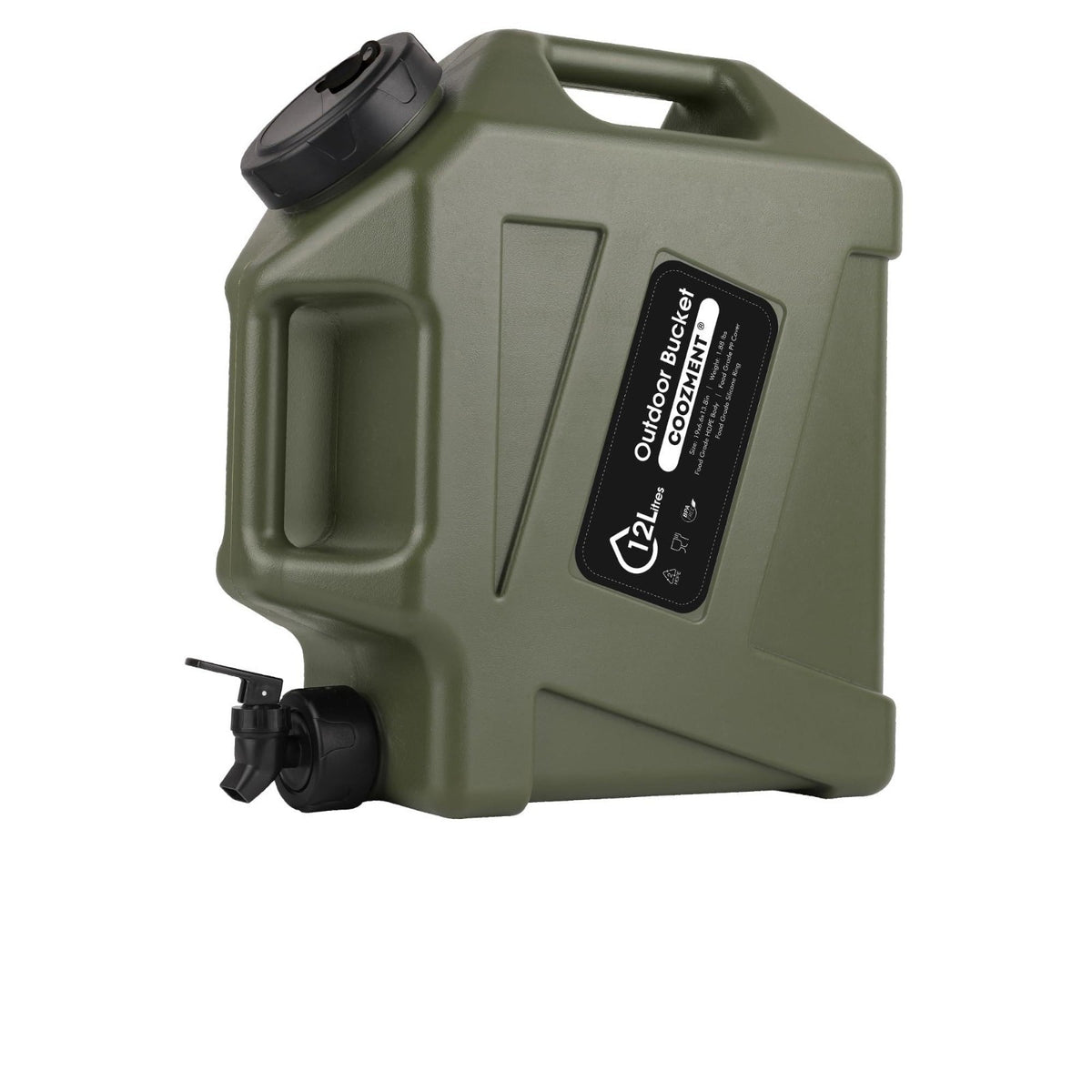 3.2 Gallon BPA-Free Water Container with Spigot for Camping & Outdoor Use - Military Green