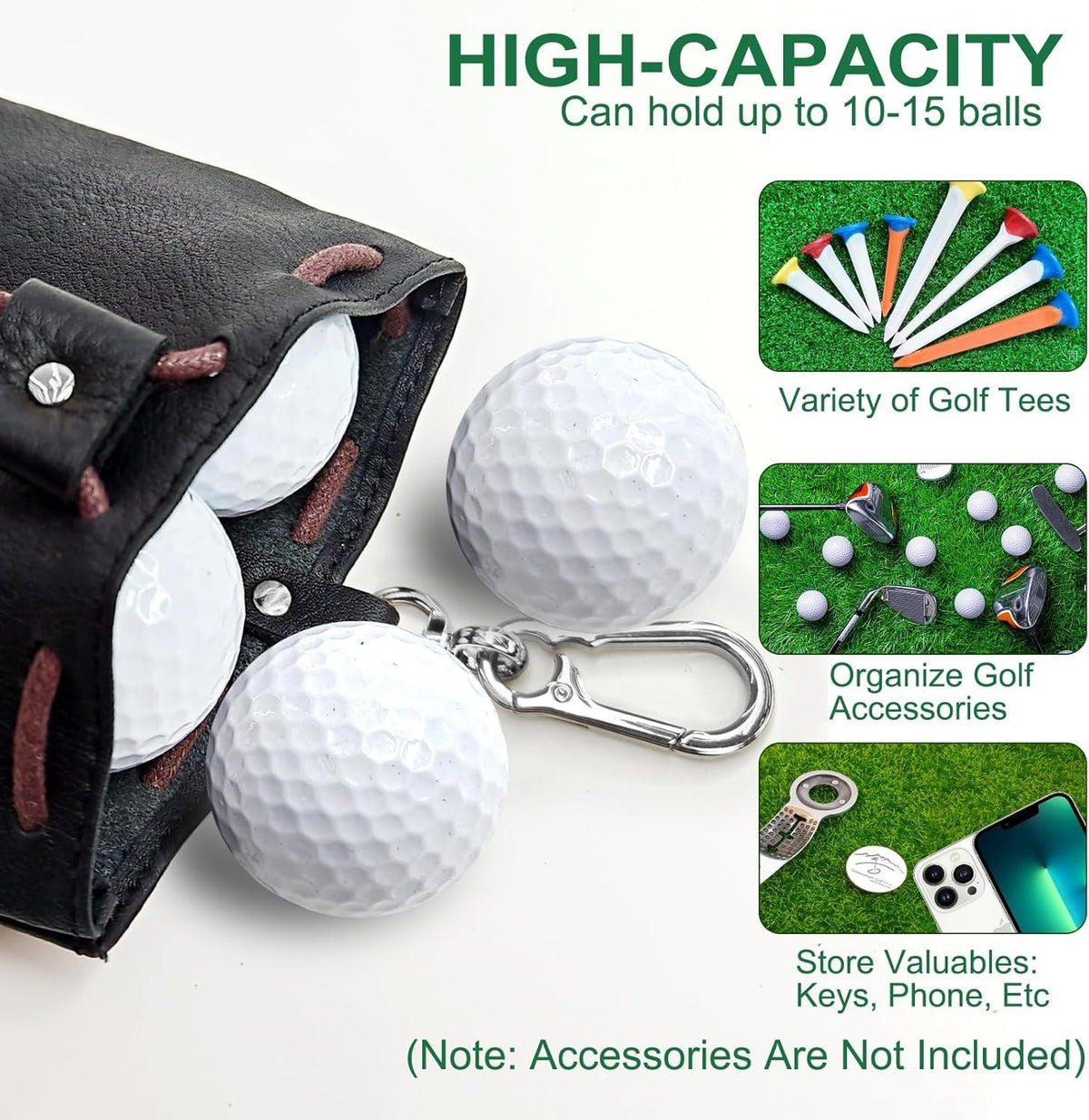 Genuine Leather Golf Valuables Pouch with USA Flag Design and Drawstring Lock